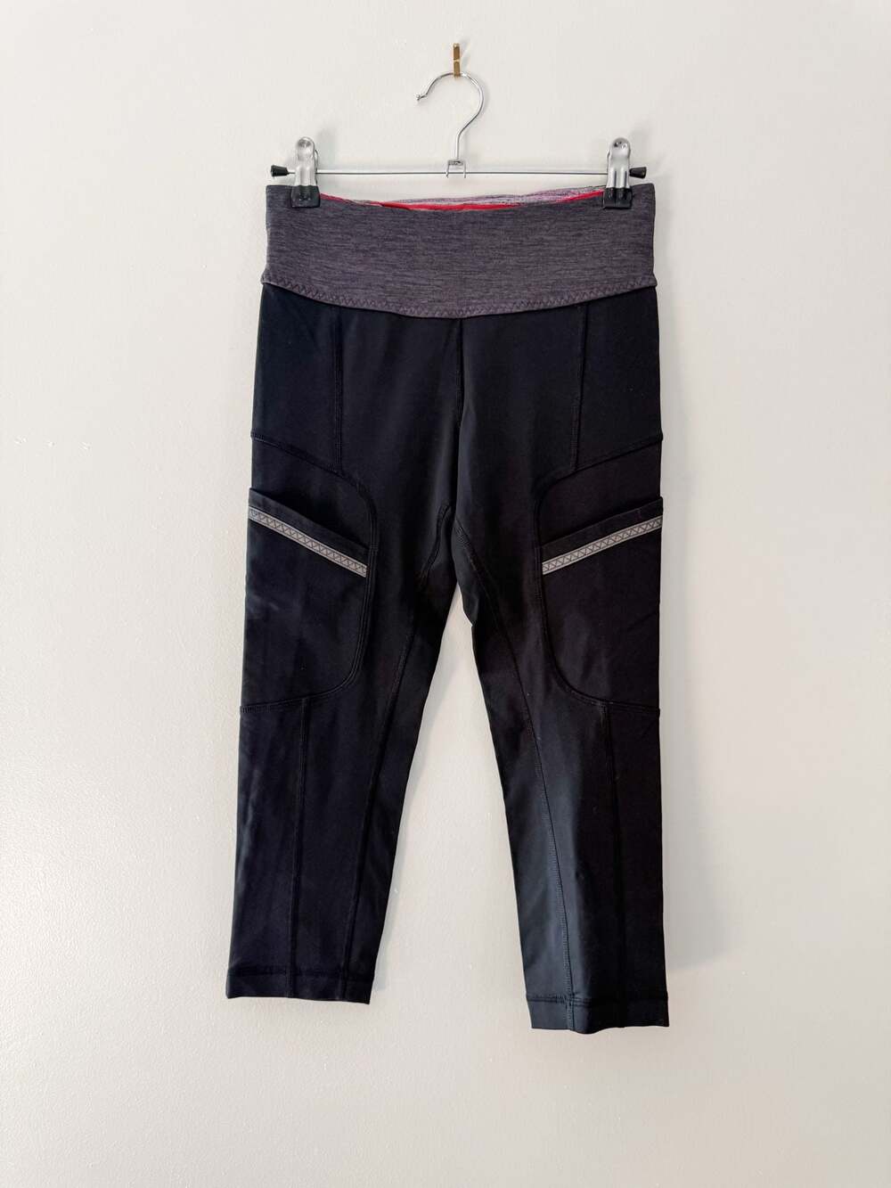 VTG Y2K Fold Over Lululemon Speed Crop Leggings Size 4 Black Running Pants